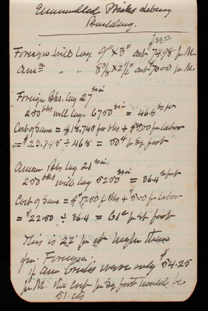 Thomas Lincoln Casey Notebook, Professional Memorandum, 1889-1892, undated, 18, [illegible] Bricks Library Building