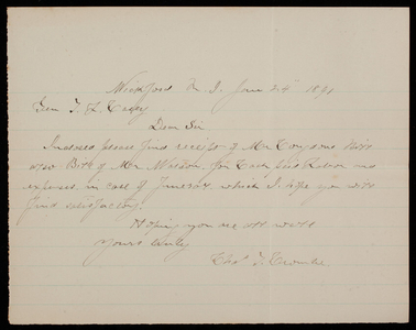 Charles Crombe to Thomas Lincoln Casey, January 24, 1891