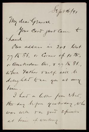 Charles Hodge to Thomas Lincoln Casey, September 16, 1891