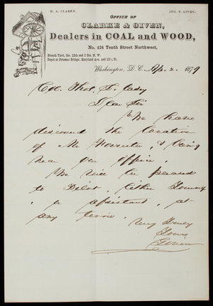 John T. Given to Thomas Lincoln Casey, April 2, 1879