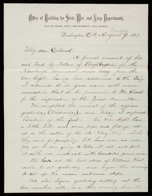 Bernard R. Green to Thomas Lincoln Casey, August 9, 1883