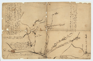 Manuscript map of taverns in Braintree and Weymouth, Mass., circa 1760