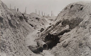 View of a German trench and ammunition baskets, near Fort de la Pompelle