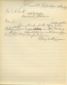 Letter from Benjamin Smith Lyman to Eugene Allen Smith