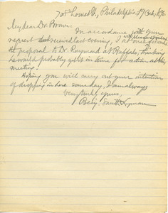 Letter from Benjamin Smith Lyman to Amos P. Brown