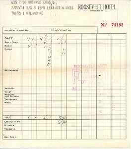 Invoice from Roosevelt Hotel to Charles L. Whipple