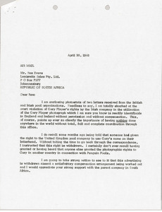 Letter from Mark H. McCormack to Rex Evans