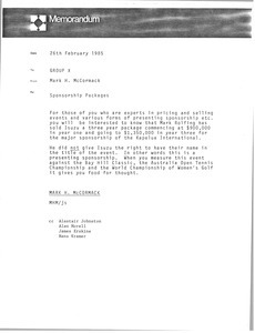 Memorandum from Mark H. McCormack to Group X