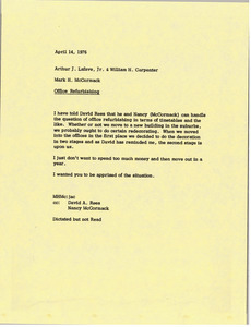 Memorandum from Mark H. McCormack to Arthur J. Lafave and William H. Carpenter