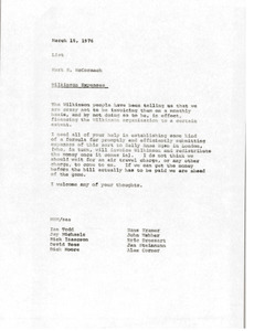 Memorandum from Mark H. McCormack to Wilkinson expenses file