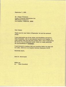 Letter from Mark H. McCormack to Danny O'Donovan