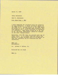 Memorandum from Mark H. McCormack to Jules Rosenthal