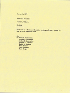 Memorandum from Judy A. Chilcote to the Personnel Committee