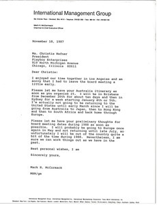 Letter from Mark H. McCormack to Christie Hefner