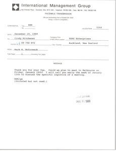Fax from Mark H. McCormack to Cindy Mitchener
