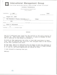 Fax from Mark H. McCormack to Tak Masaoka