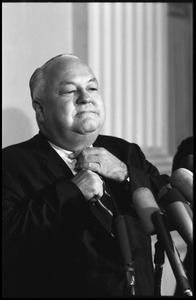 Congressman Joe R. Pool at a press conference, associated with the House Un-American Activities Committee hearings on New Left activists and the antiwar movement