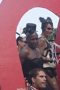 Parade marchers in skimpy outfits : Provincetown Carnival parade