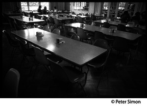 Nearly empty dining room at Shelton Hall: shut down by a strike