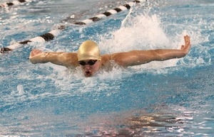 Max Miranda, Bishop Hendicken High School, competes in the Boys 100 yard butterfly at state championship swim meets