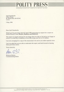 Letter from Rebecca Harkin to Judi Chamberlin