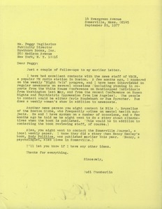 Letter from Judi Chamberlin to Peggy Tagliarino