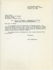 Letter from Judi Chamberlin to the Vermont court clerk