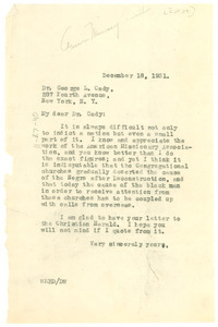 Letter from W. E. B. Du Bois to George H. Cady