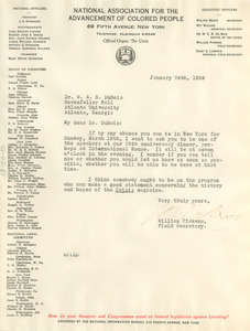 Letter from William Pickens to W. E. B. Du Bois