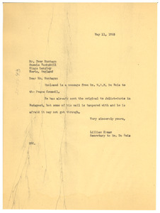 Letter from Lillian Hyman to Ivor Montagu