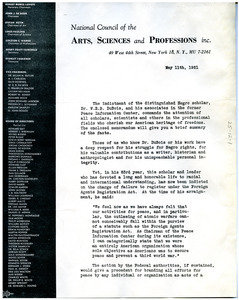 Circular letter from National Council of the Arts, Sciences and Professions