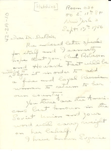 Letter from Grace Hutchins to W. E. B. Du Bois