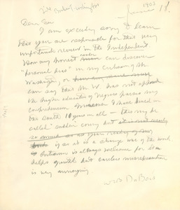 Letter from W. E. B. Du Bois to unidentified correspondent