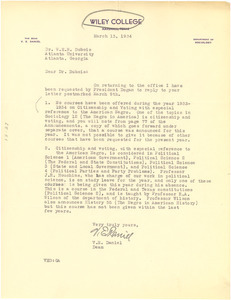 Letter from Wiley College to W. E. B. Du Bois