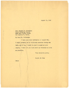 Letter from W. E. B. Du Bois to First Unitarian Church