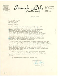Letter from Jewish Life to W. E. B. Du Bois