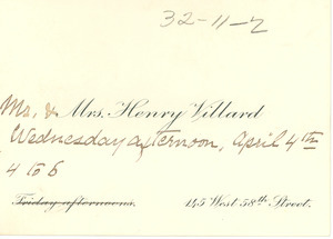 Calling card of Mr. and Mrs. Henry Villard