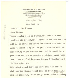 Letter from Charles Wherry to Lillian Hyman