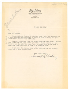 Letter from Levy & Delany Funeral Home to W. E. B. Du Bois