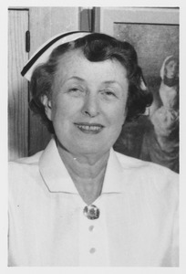 Mary Ann Maher in nurse's uniform and cap