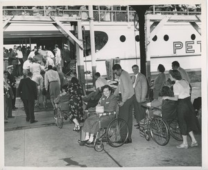 Woman in wheelchair and others boarding boat