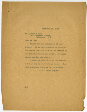 Letter from Laurence L. Doggett to Charles H. Line (February 23, 1917)