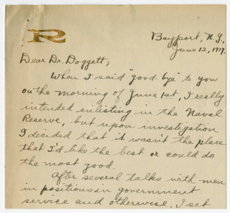 Letter from John T. Rogerson to Laurence L. Doggett (June 12, 1917)