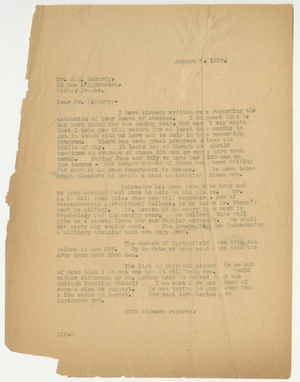Letter from Laurence L. Doggett to James Huff McCurdy (August 3, 1918)