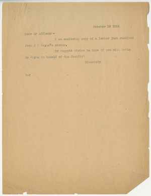Letter to George B. Aflleck (October 18, 1918)