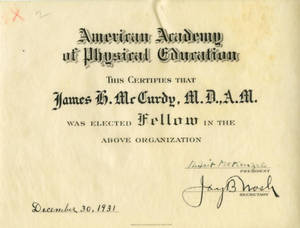 James Huff McCurdy, Fellow in Physical Education certificate (1931)