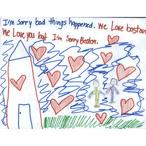 Colorful hearts card from a student at Parsons Hills Elementary School (Springdale, Arkansas)