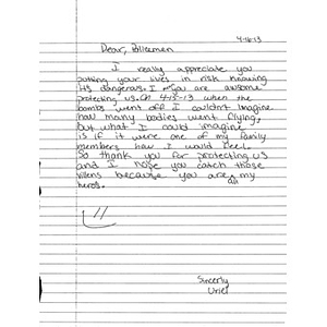 Letter from a student at Canyon Hills Junior High School sent to the City of Boston after the 2013 Boston Marathon bombings (California)