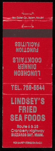 Lindsey's Fried Sea Foods matchbook cover