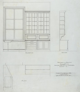 Dresser in pantry, 3/4 inch scale, residence of Mrs. Charles C. Pomeroy [Edith Burnet (Mrs. Charles Coolidge Pomeroy)], "Seabeach", Newport, R. I., 1900.